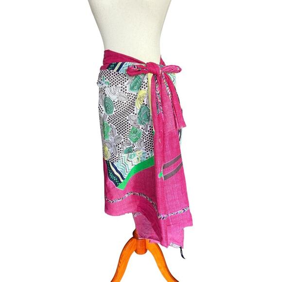 Inoui Tooch Scarf Sarong Beach Wrap Dress Shoes Bag Pink Green - Picture 3 of 7